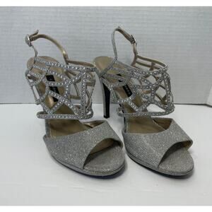 Caparros Sandals 8 Womens Silver Rhinestones Glitter Platform 4"Heel